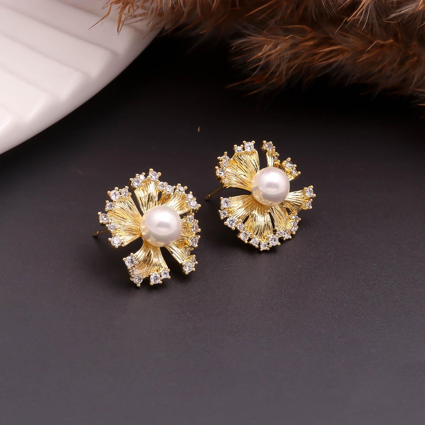 Sunburst Textured Pearl Studs