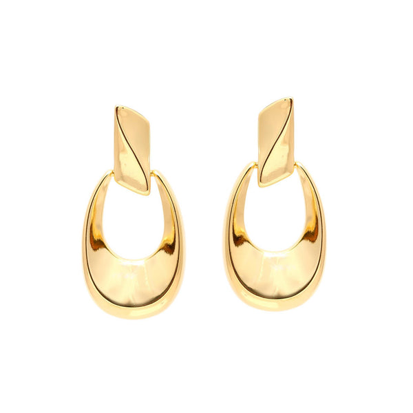 Gold-Plated Geometric Drop Earrings with Polished Oval Hoops and Angular Stud Tops for Sleek Contemporary Sophistication