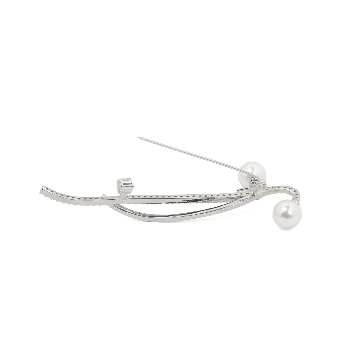 Modern Double Pearl Pave Bar brooch