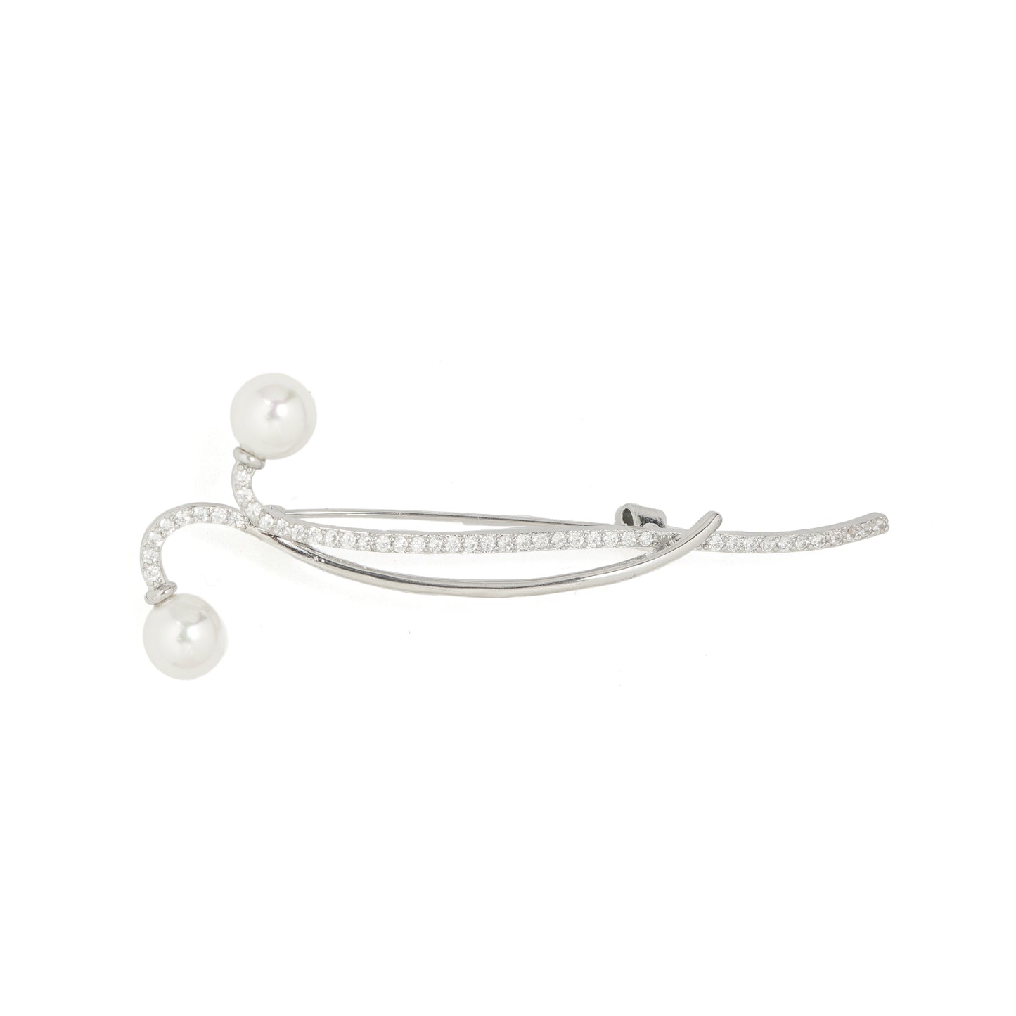 Modern Double Pearl Pave Bar brooch