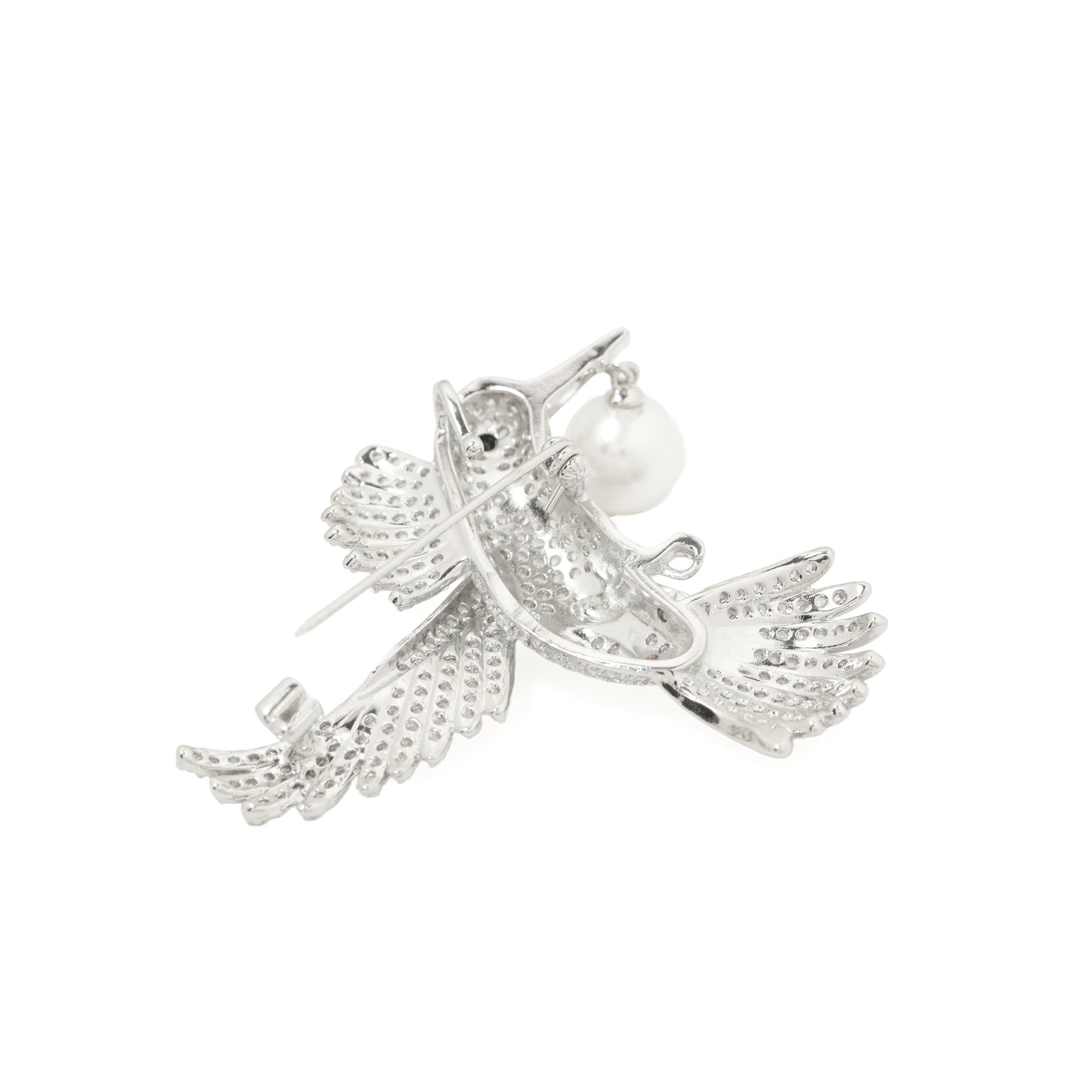 Silver Hummingbird Pearl Brooch