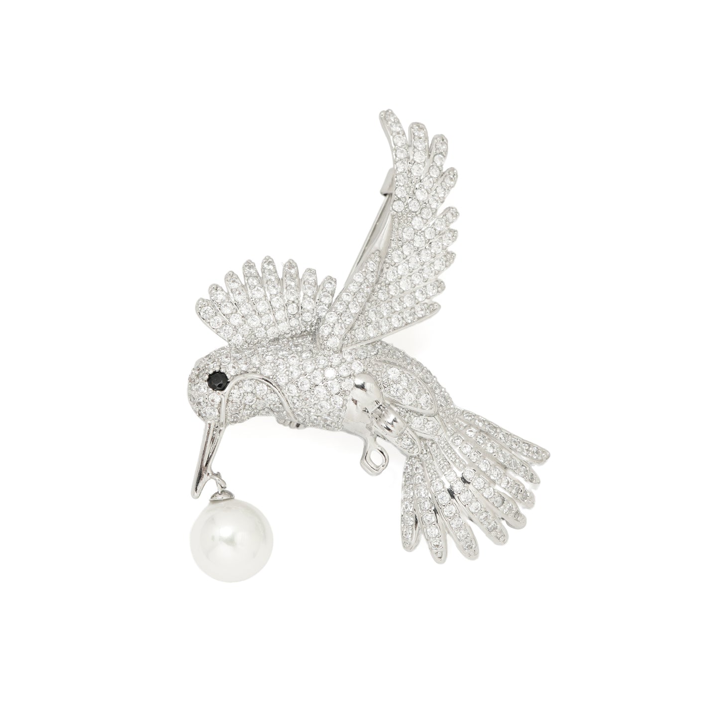 Silver Hummingbird Pearl Brooch