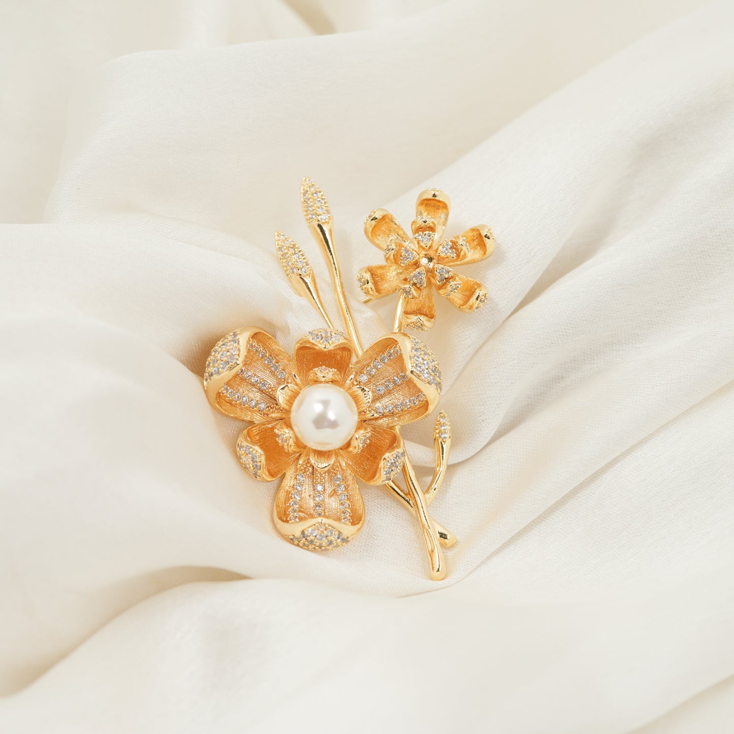 Twin Pave Flower Brooch