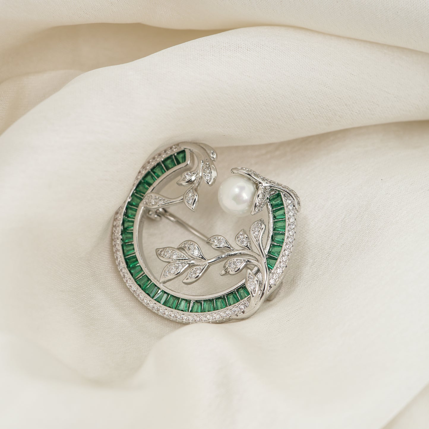 Emerald Wreath and Pearl Brooch