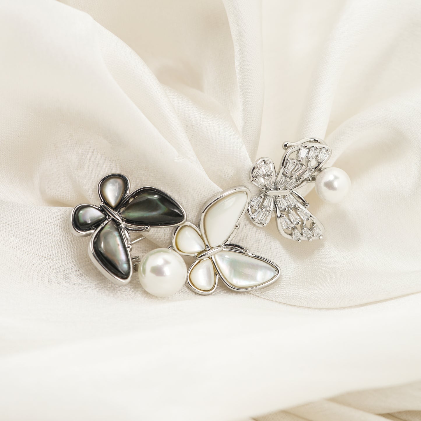 Mother-of-Pearl Butterfly Cluster Brooch