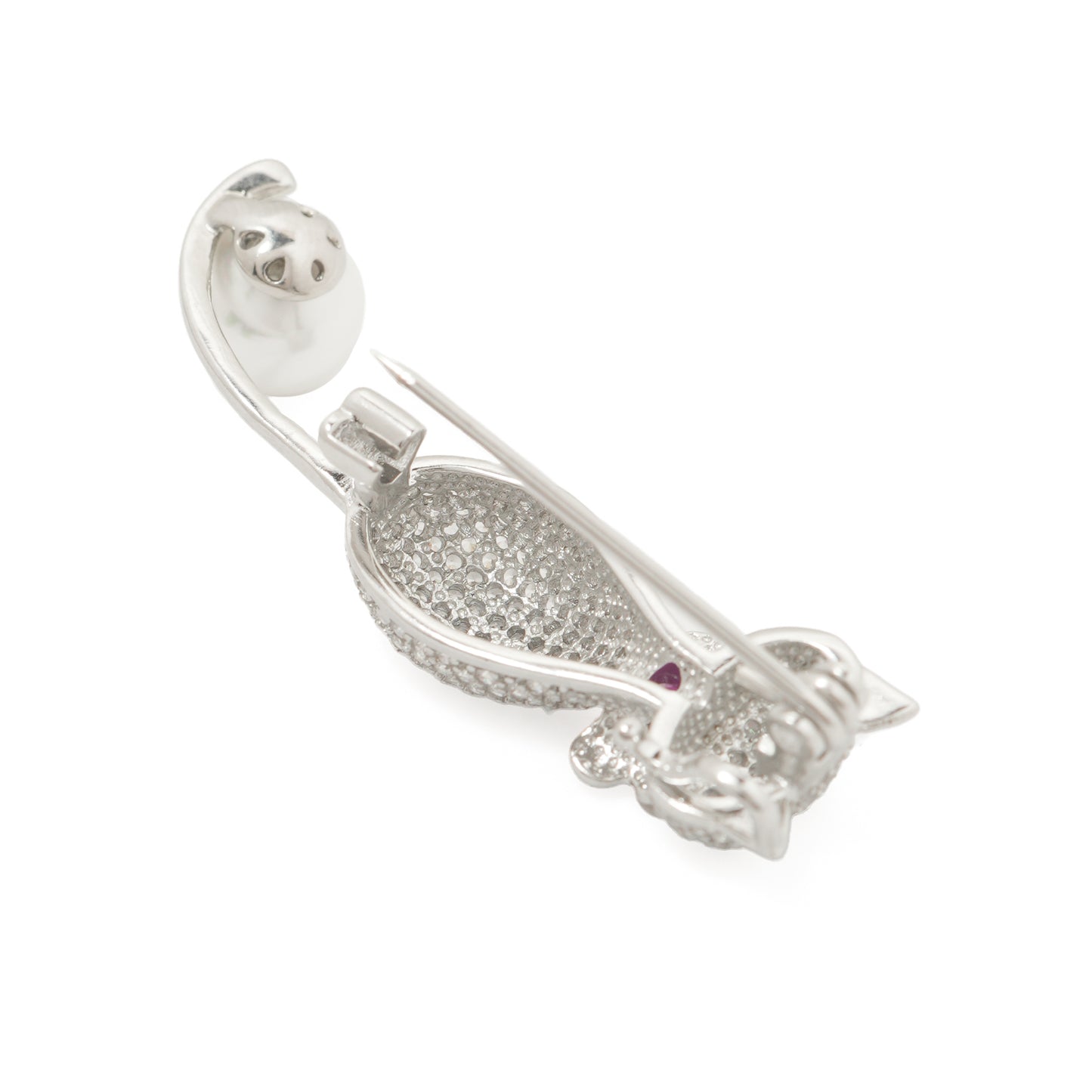 Silver Cat with Pearl Tail Brooch
