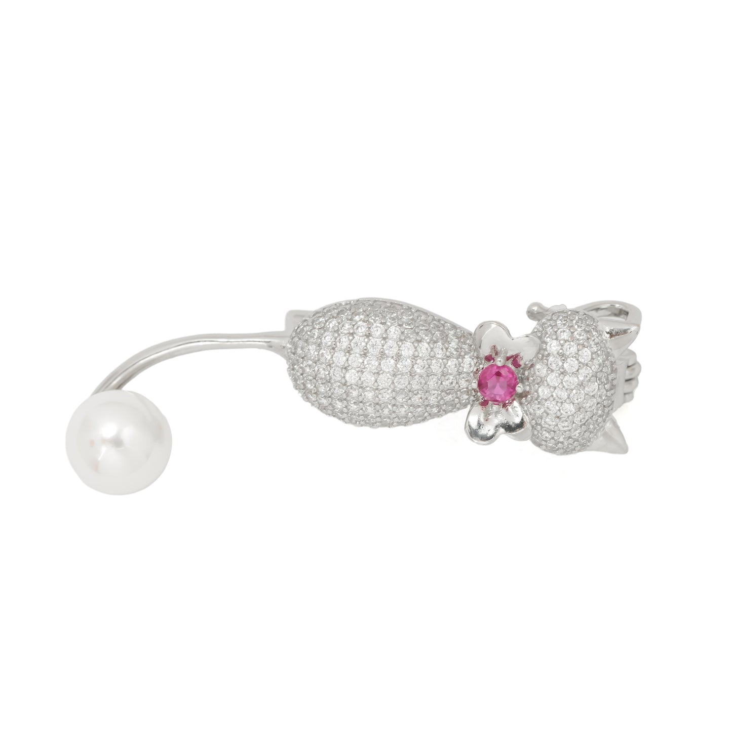 Silver Cat with Pearl Tail Brooch