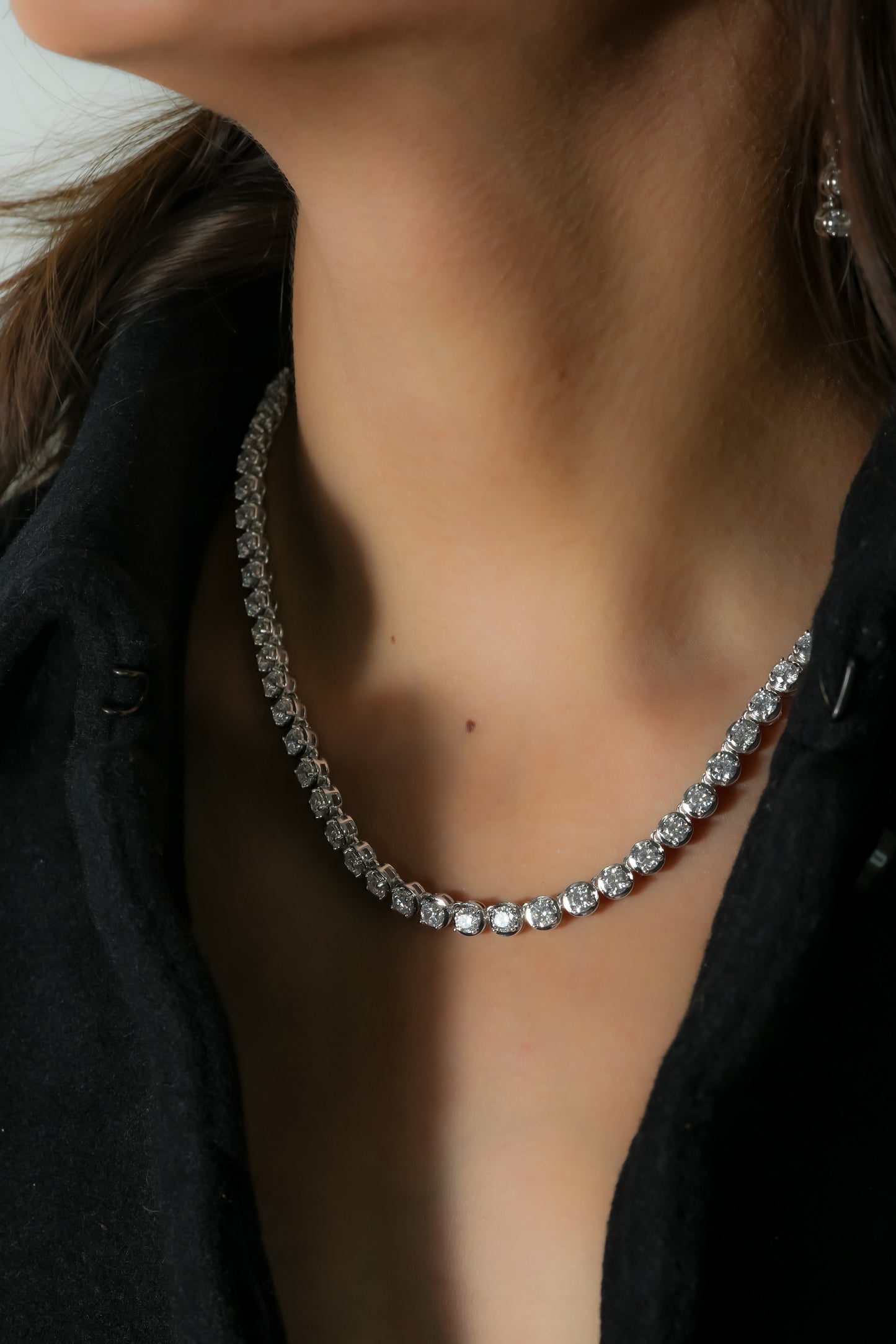 Glacier Stream Tennis Necklace | Silver-Tone Round CZ Tennis Chain with Brilliant Ice-Like Shine | Statement Necklace for Bridal, Festive and Evening Glamour