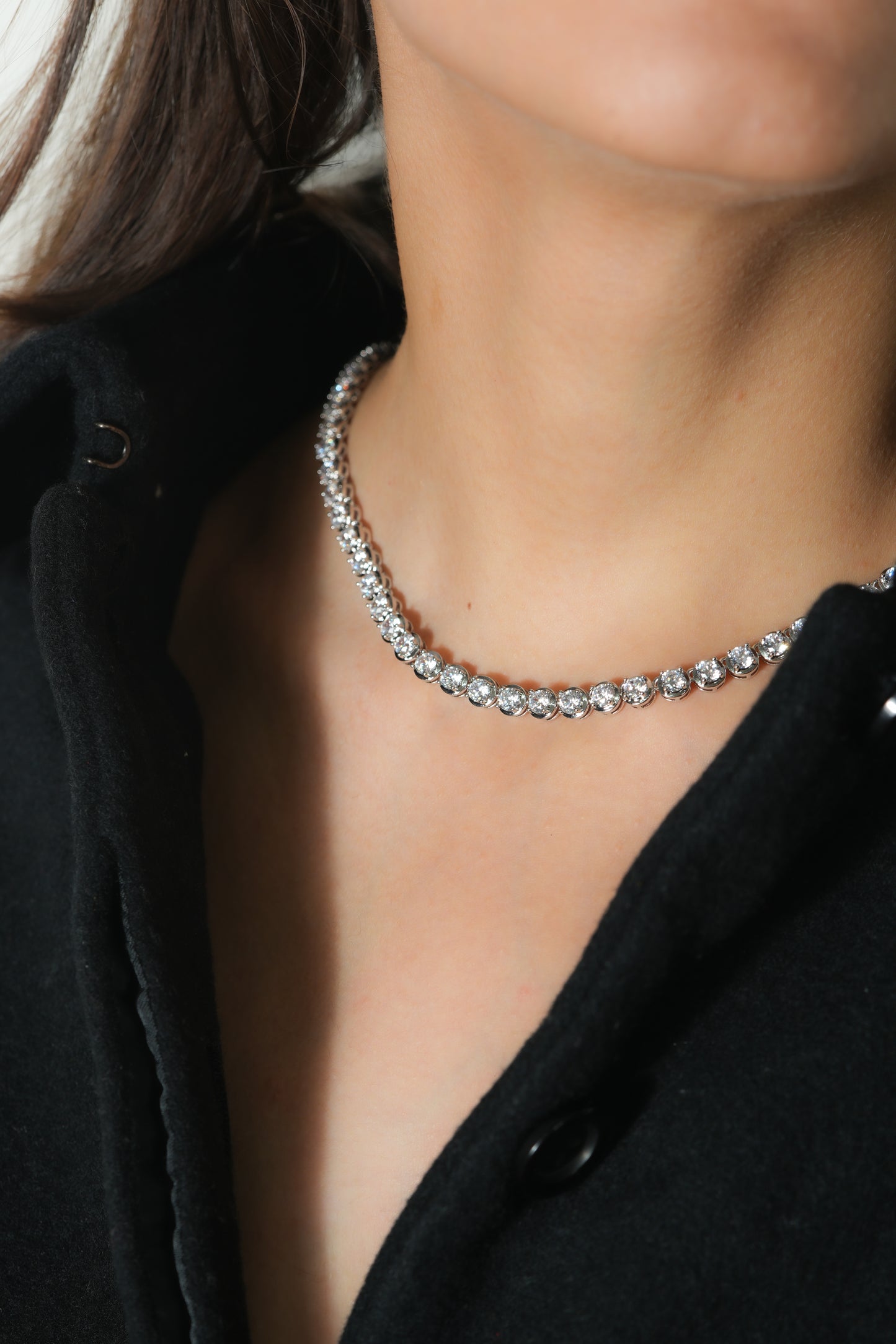 Glacier Stream Tennis Necklace | Silver-Tone Round CZ Tennis Chain with Brilliant Ice-Like Shine | Statement Necklace for Bridal, Festive and Evening Glamour