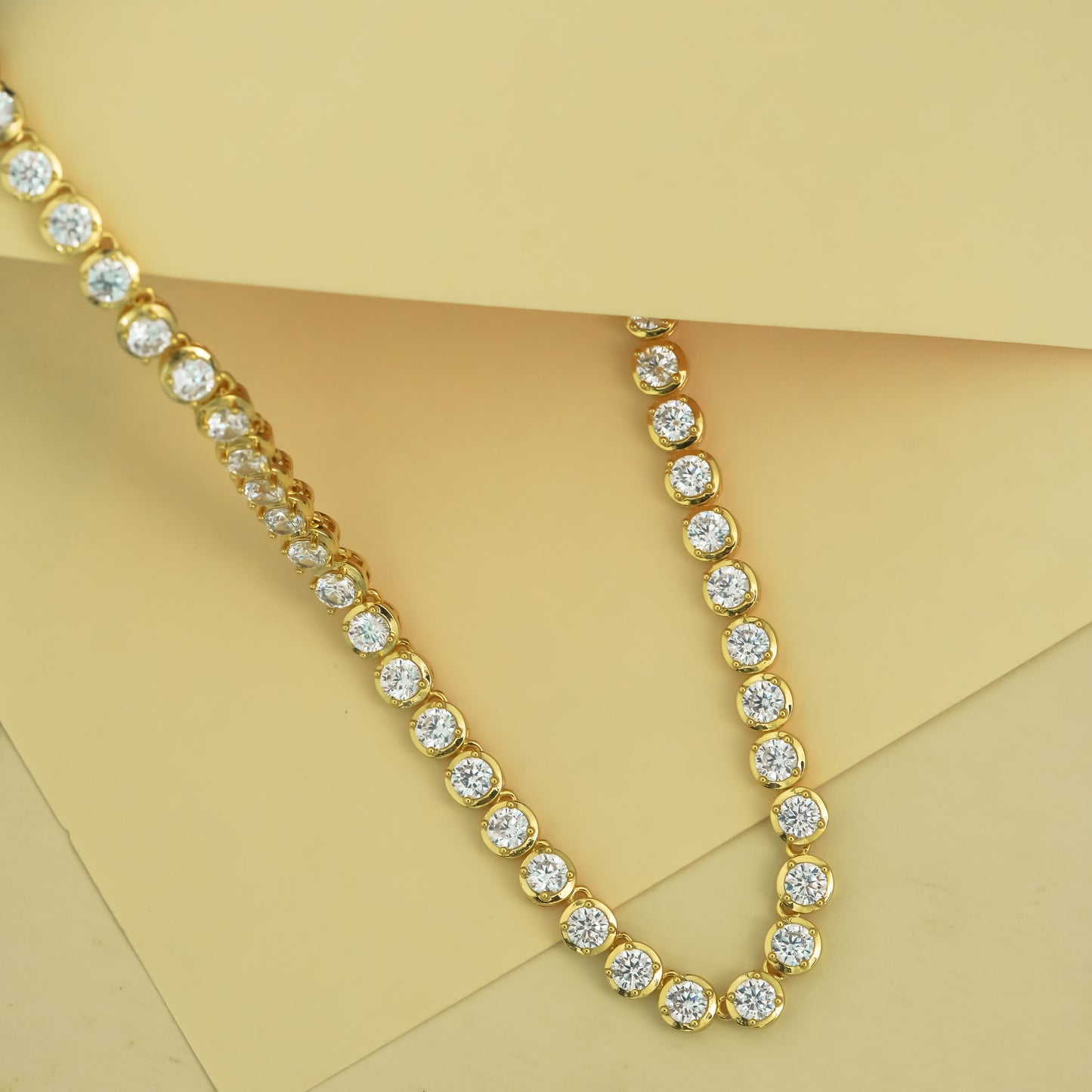 Golden Hour Tennis Necklace | Gold-Tone Round CZ Tennis Chain with Brilliant Shine | Elegant Statement Necklace for Evening, Festive and Bridal Styling