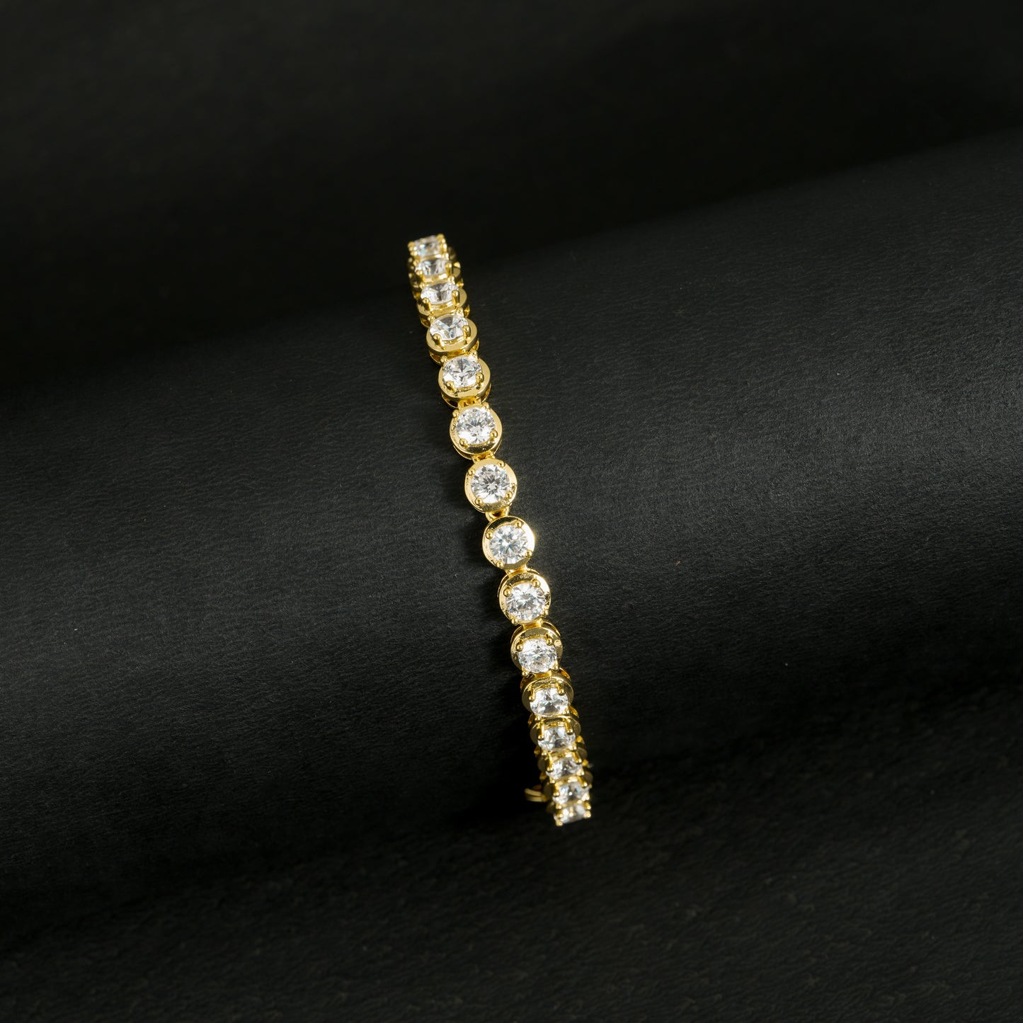 Golden Aurora Tennis Bracelet | Gold-Tone Round CZ Tennis Chain with Brilliant Shine | Elegant Everyday and Evening Bracelet for Women