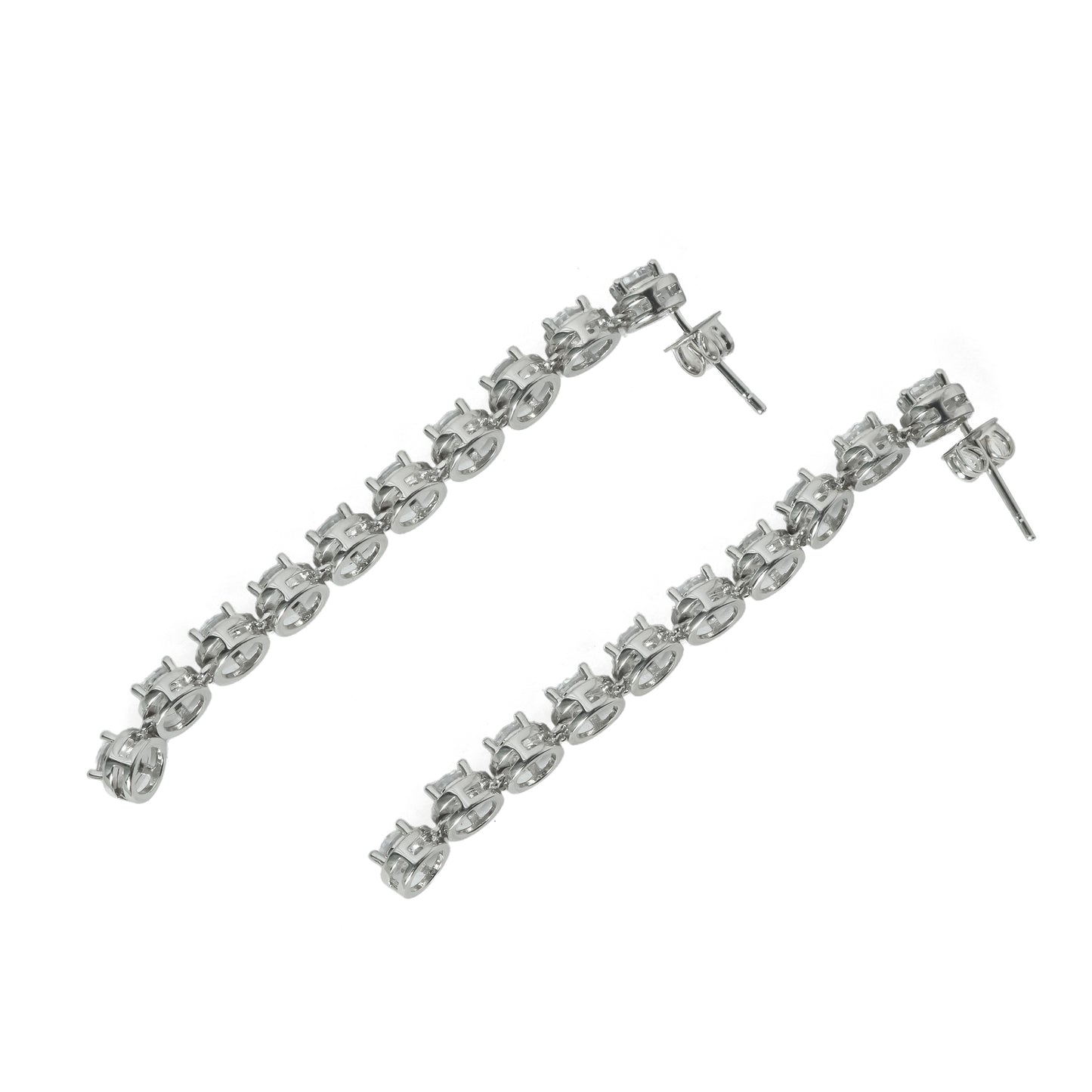 Glacier Drop Tennis Earrings | Silver-Tone Vertical Moissanite Style Drop with Round-Cut High-Brilliance Stones | Elegant Statement Earrings for Evening and Bridal Looks