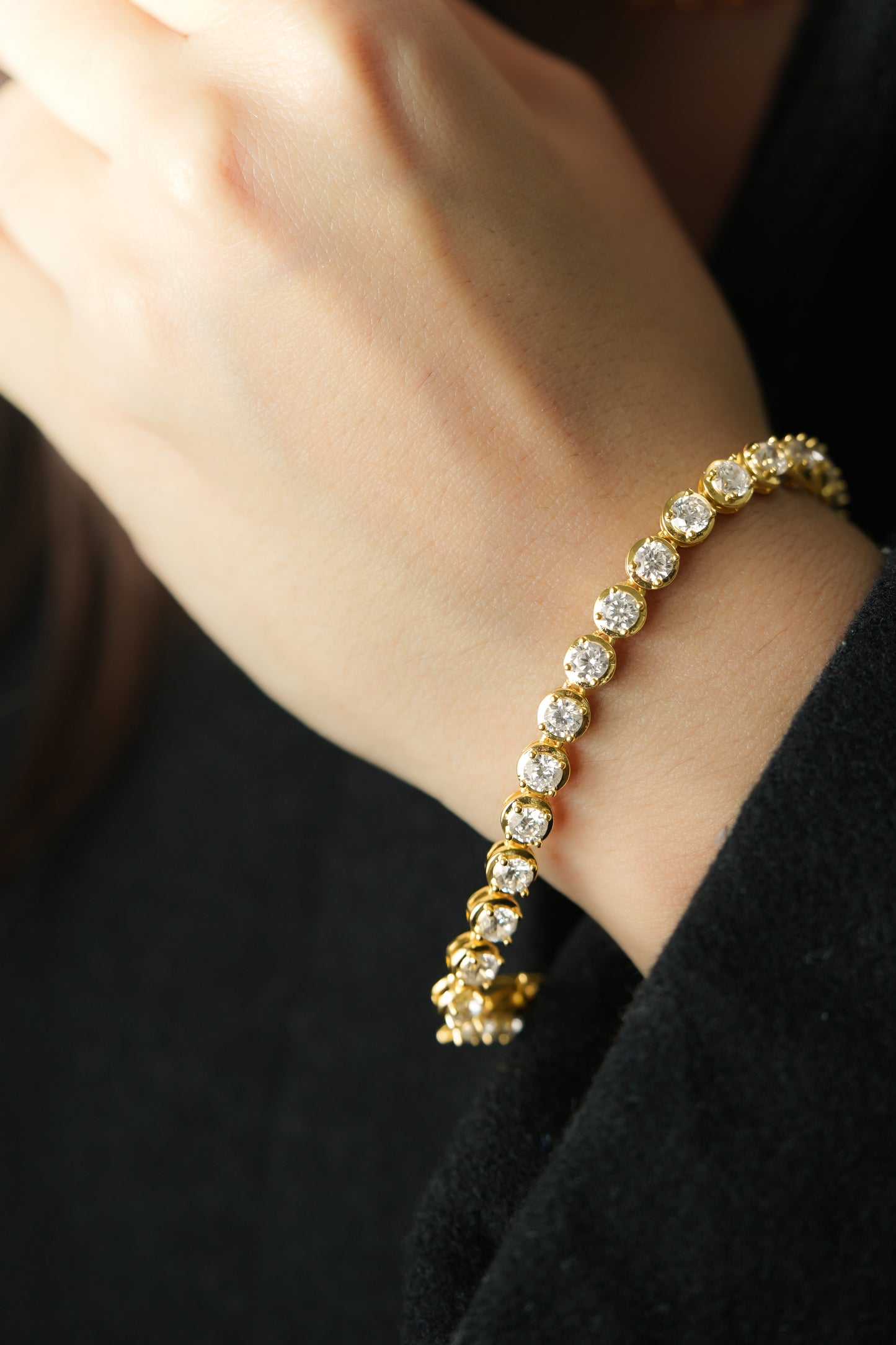 Golden Aurora Tennis Bracelet | Gold-Tone Round CZ Tennis Chain with Brilliant Shine | Elegant Everyday and Evening Bracelet for Women