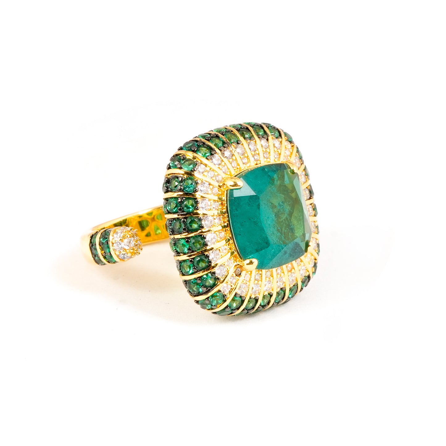 Emerald and diamond cocktail ring