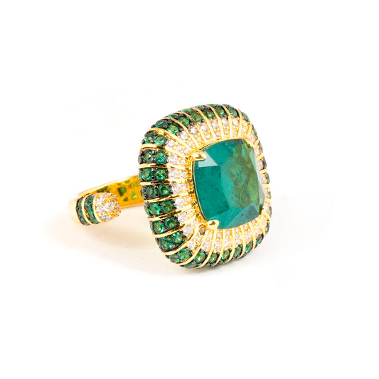 Emerald and diamond cocktail ring