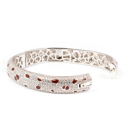 Silver Enamel Spot Pave Bangle