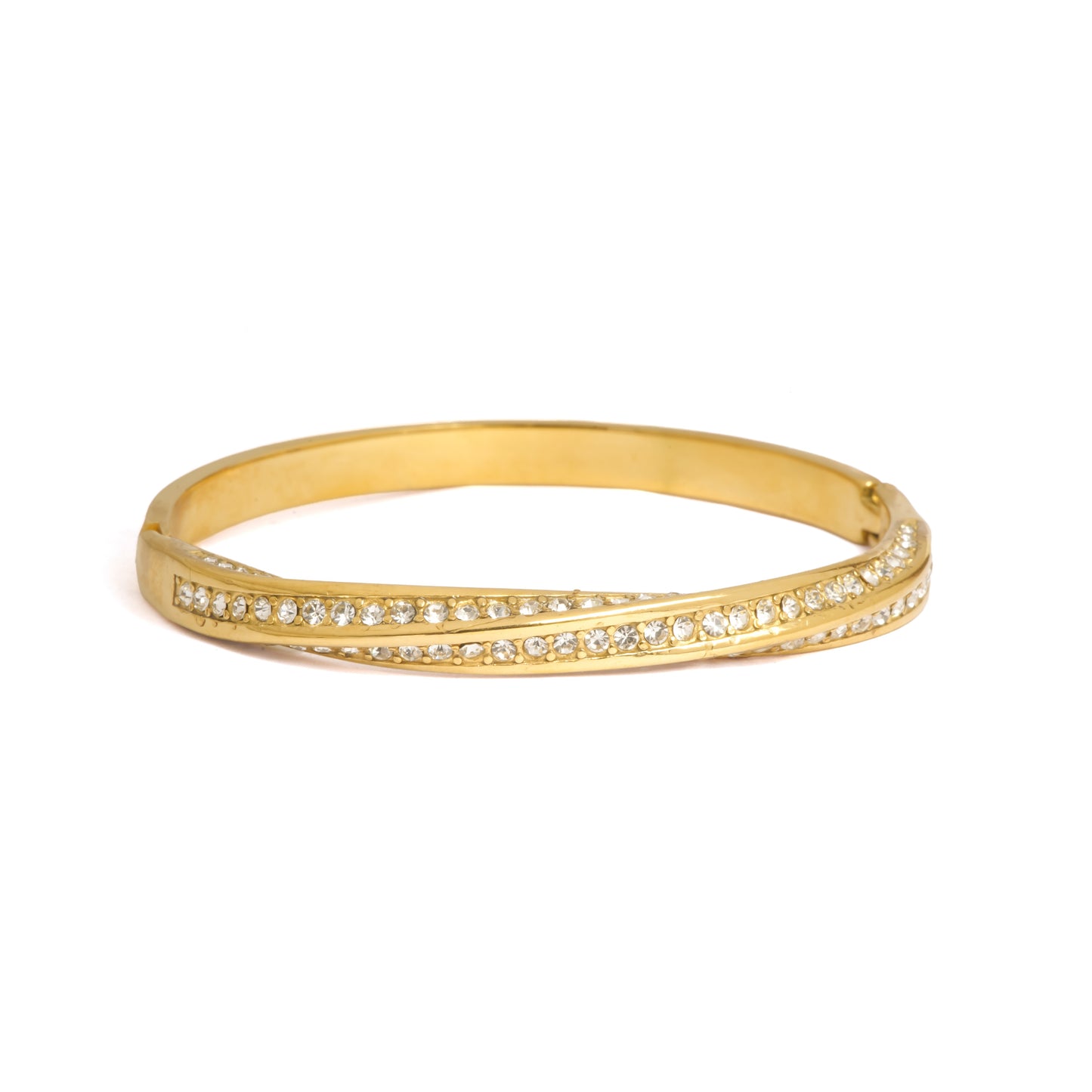 Twisted Comet Pave Bracelet | Gold-Tone Helical Bangle with Multi-Row Micro-Pavé CZ Stones | High-Sparkle Statement Bracelet for Women