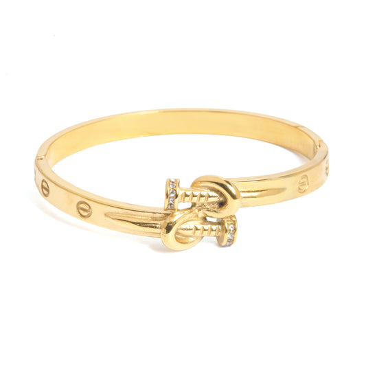 Bound Nail Statement Bracelet in Gold | Chic Screw-Detail Design Bangle for Women | Lightweight Daily Wear & Party Jewelry | Elegant Fashion Accessory for Modern Styling