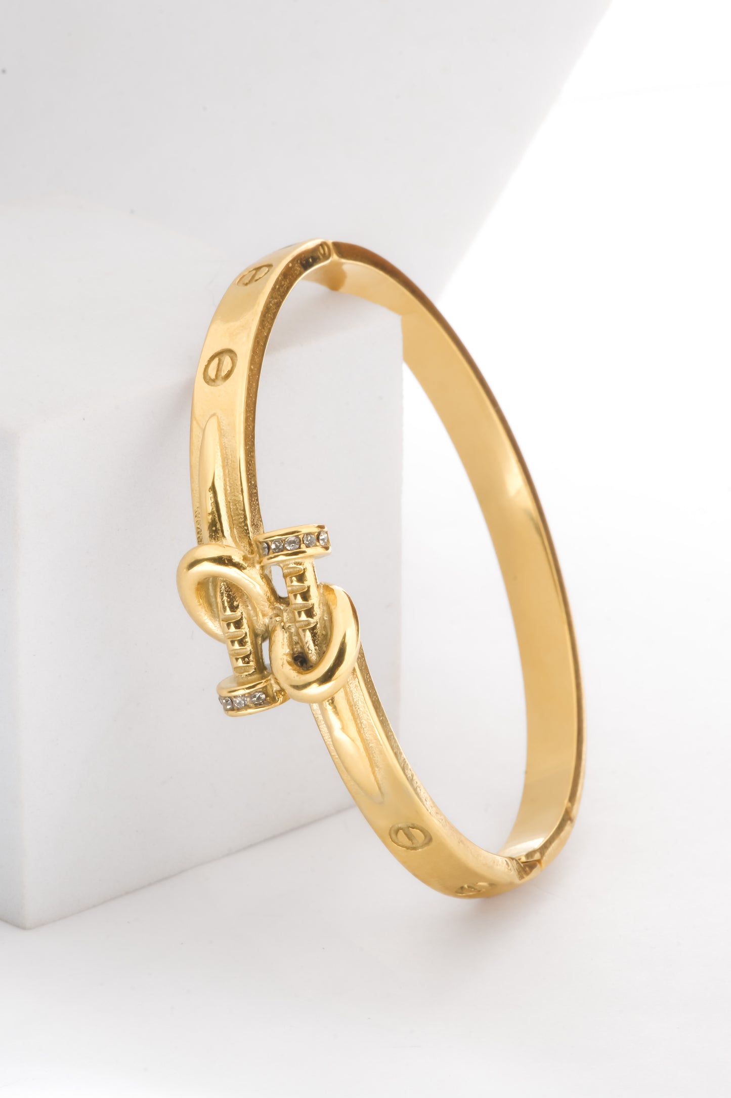 Bound Nail Statement Bracelet in Gold | Chic Screw-Detail Design Bangle for Women | Lightweight Daily Wear & Party Jewelry | Elegant Fashion Accessory for Modern Styling
