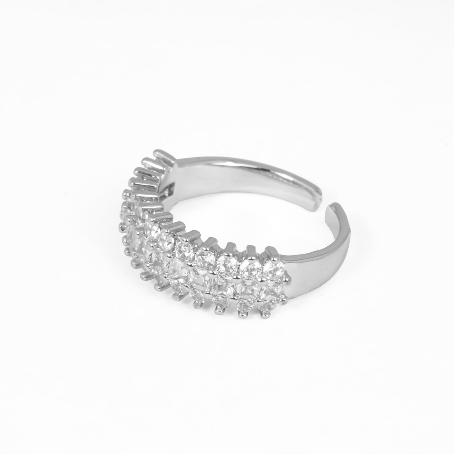 Silver Double-Row Baguette Ring | Adjustable Wide Band with Parallel Baguette-Cut CZ Stones | High-Sparkle Statement Ring for Women