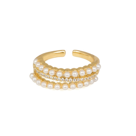 Triple-Row Pearl & Pave Ring