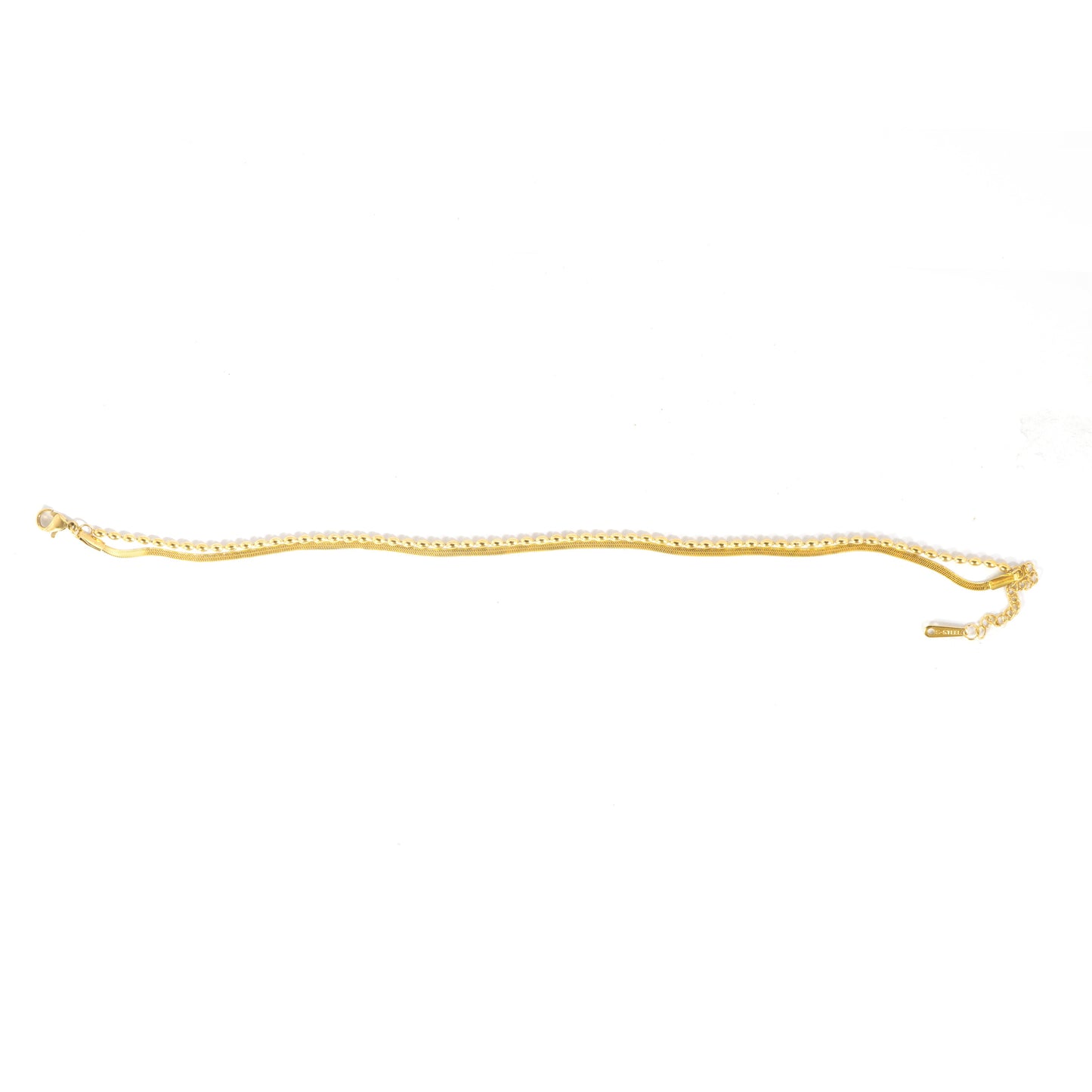 Gilded Two-Tone Layer Anklet for Women – Modern Gold-Tone Snake Chain & Beaded Accent Chain | Sleek Layered Anklet for Minimal & Summer Styling