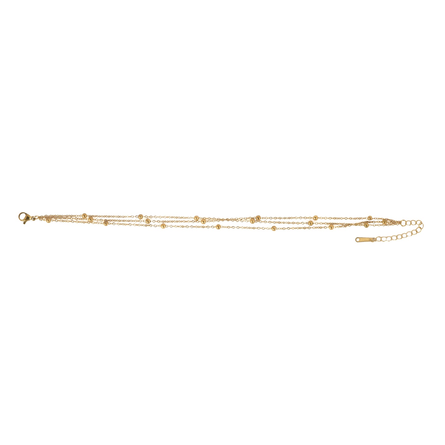 Trio Beaded Cascading Layered Anklet for Women – Gold-Tone Multi-Strand Anklet with Polished Bead Accents | Elegant Layered Stack for Daily & Festive Wear