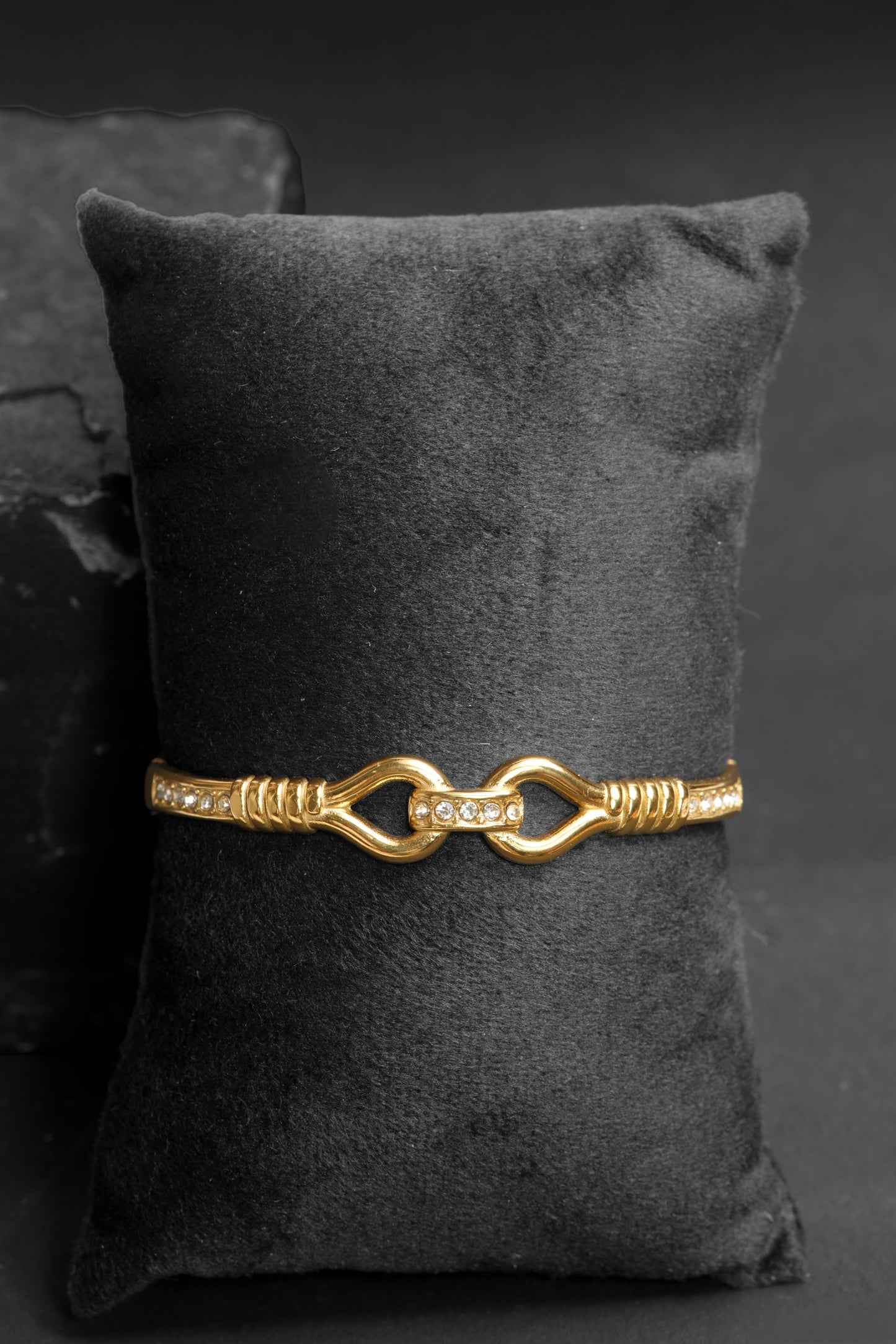 Pavé Hook Clasp Bracelet | Gold-Tone Bangle with Interlocking S-Hook Motif & Sparkling CZ Accents | Modern Minimal Luxe Bracelet