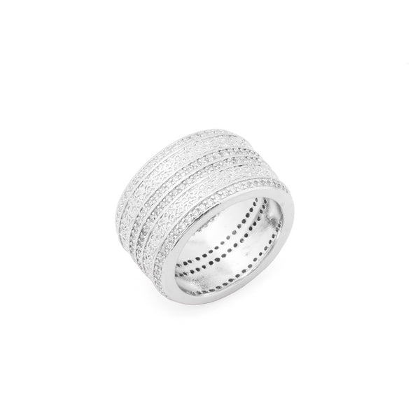 Broad Band Silver Finish Ring for Women with Full Crystal Embellishments | Elegant Statement Fashion Jewelry for Party, Wedding, Daily Wear