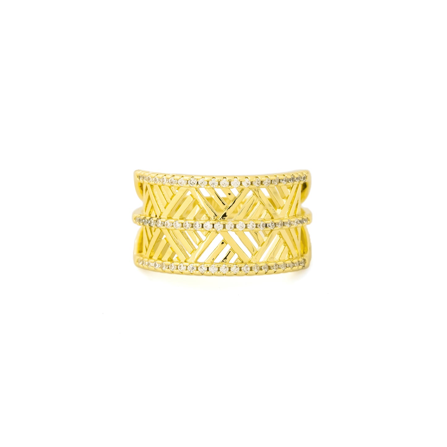 Golden Lattice Pave Ring