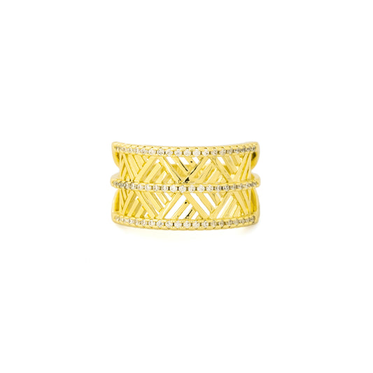 Golden Lattice Pave Ring
