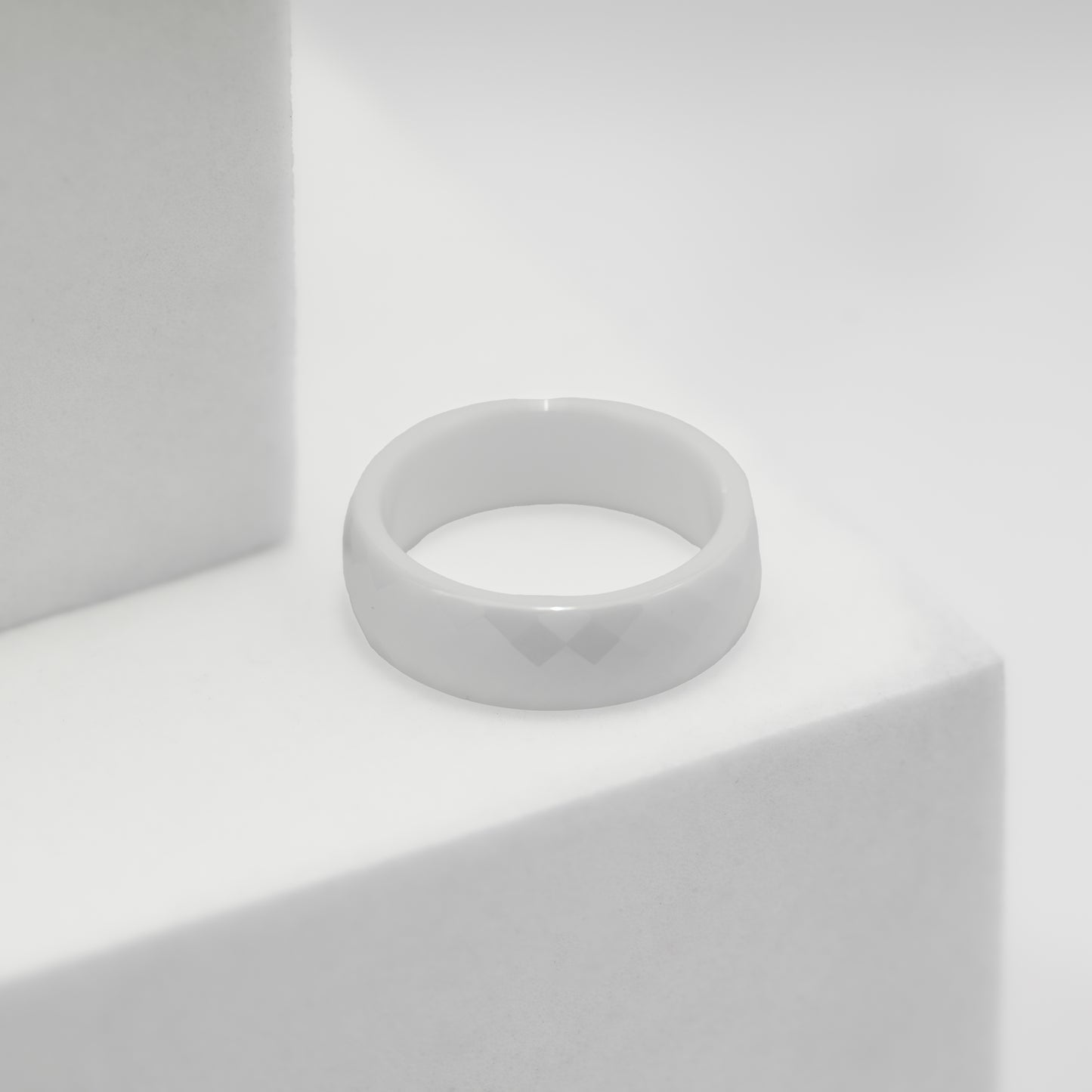 White Ceramic Faceted Band