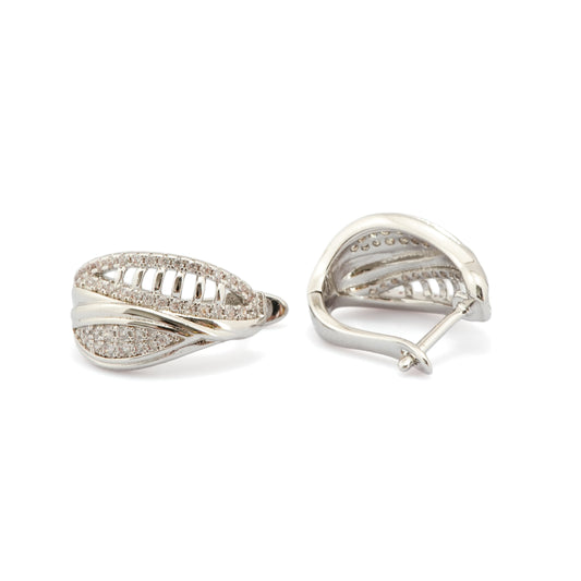Silver Pave Leaf Huggies