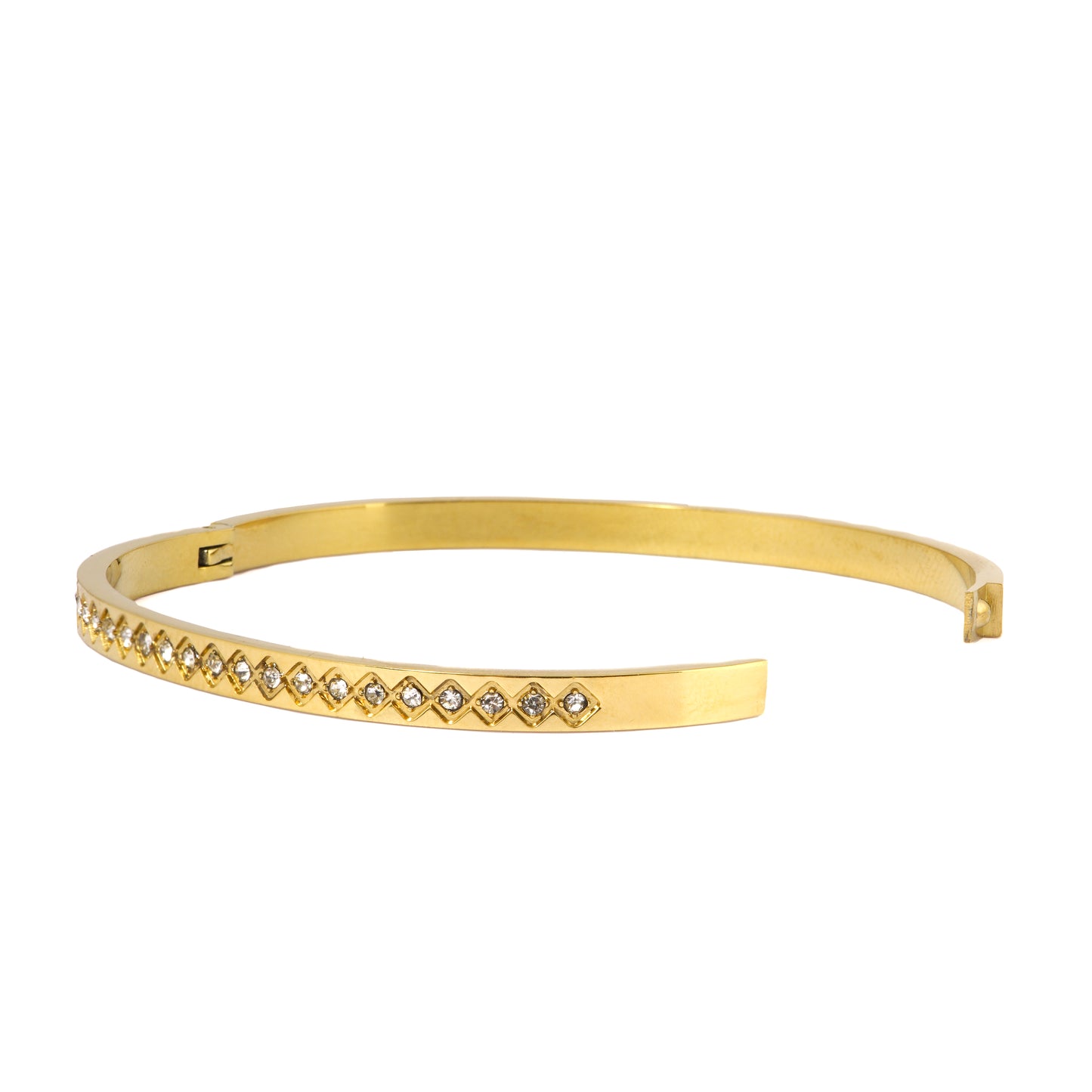 Mahttab Studded Rhombus Bangle | Gold Finished Steel Bracelet with Continuous Rhinestone Rhombus Pattern | Elegant Sparkling Bangle for Festive and Daily Styling