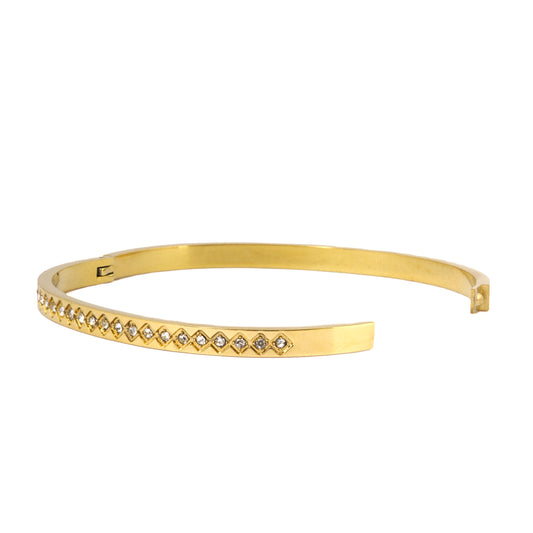 Mahttab Studded Rhombus Bangle | Gold Finished Steel Bracelet with Continuous Rhinestone Rhombus Pattern | Elegant Sparkling Bangle for Festive and Daily Styling