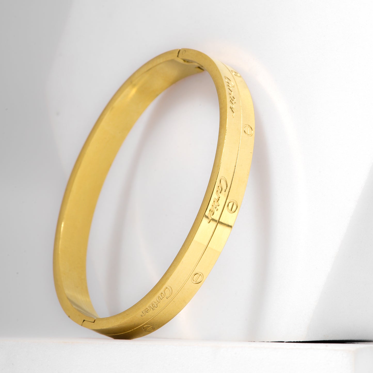 Mahttab Screw Motif Classic Bracelet | Gold Finished Stainless Steel Bangle with Engraved Detailing | Minimal Elegant Bracelet for Daily and Stacked Styling