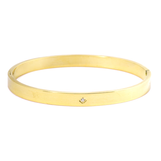 Mahttab Solitaire Stone Bracelet | Minimal Gold Finished Steel Bangle with Single Sparkling Rhinestone | Elegant Daily and Layering Bracelet for Women