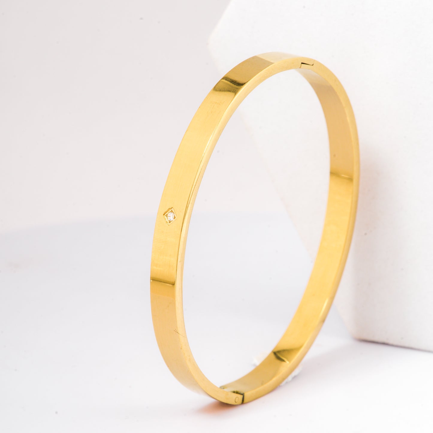 Mahttab Solitaire Stone Bracelet | Minimal Gold Finished Steel Bangle with Single Sparkling Rhinestone | Elegant Daily and Layering Bracelet for Women