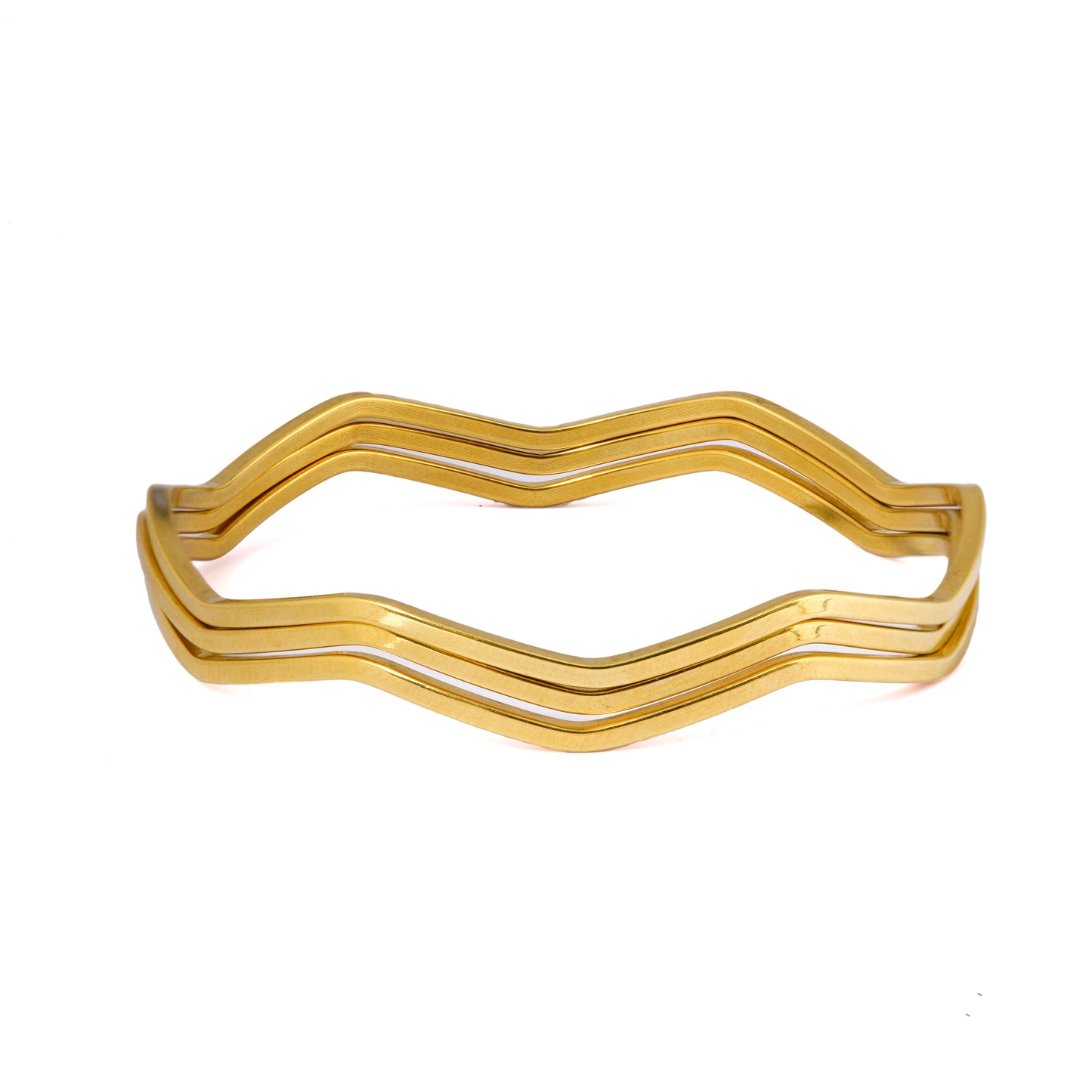 Mahttab Wave Stackable Bangles | Set of Three Gold Finished Steel Bangles with Fluid Wavy Design | Lightweight Modern Stacking Bangles for Daily and Festive Wear