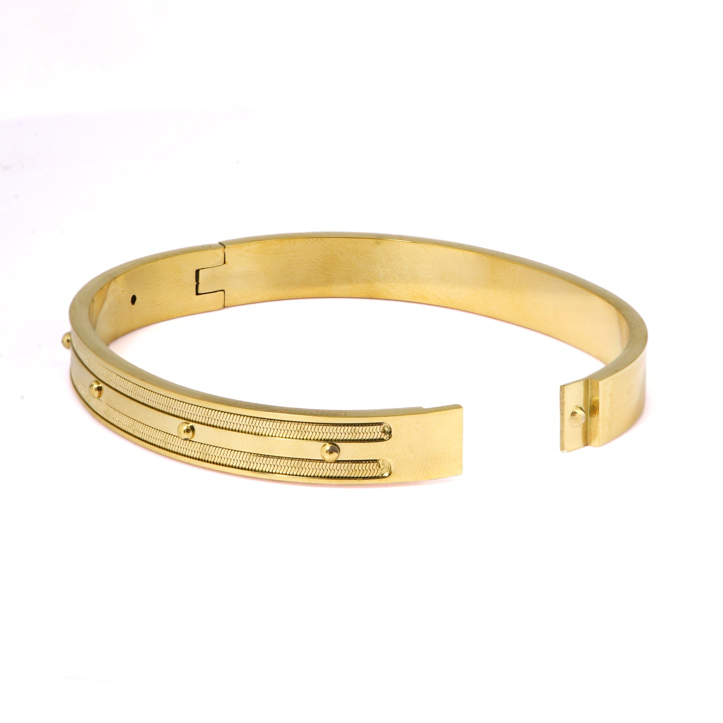 Mahttab Textured Studded Bracelet | Gold Finished Steel Bangle with Fine Horizontal Texturing and Raised Stud Accents | Elegant Bracelet for Layering and Daily Wear