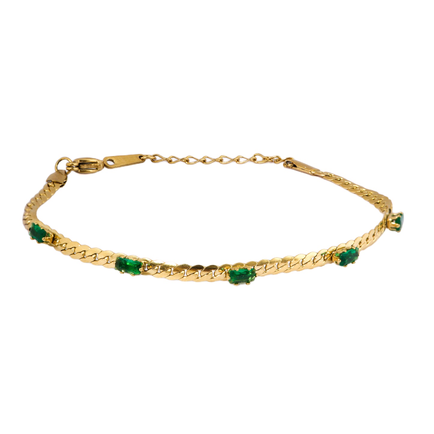 Mahttab Timeless Charm Emerald Chain Bracelet | Gold Plated Chain with Vivid Green Stones | Elegant Everyday and Festive Bracelet for Women