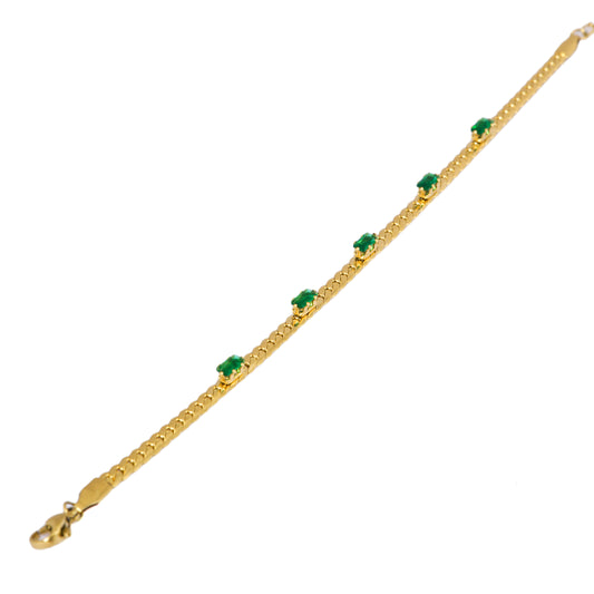 Mahttab Timeless Charm Emerald Chain Bracelet | Gold Plated Chain with Vivid Green Stones | Elegant Everyday and Festive Bracelet for Women