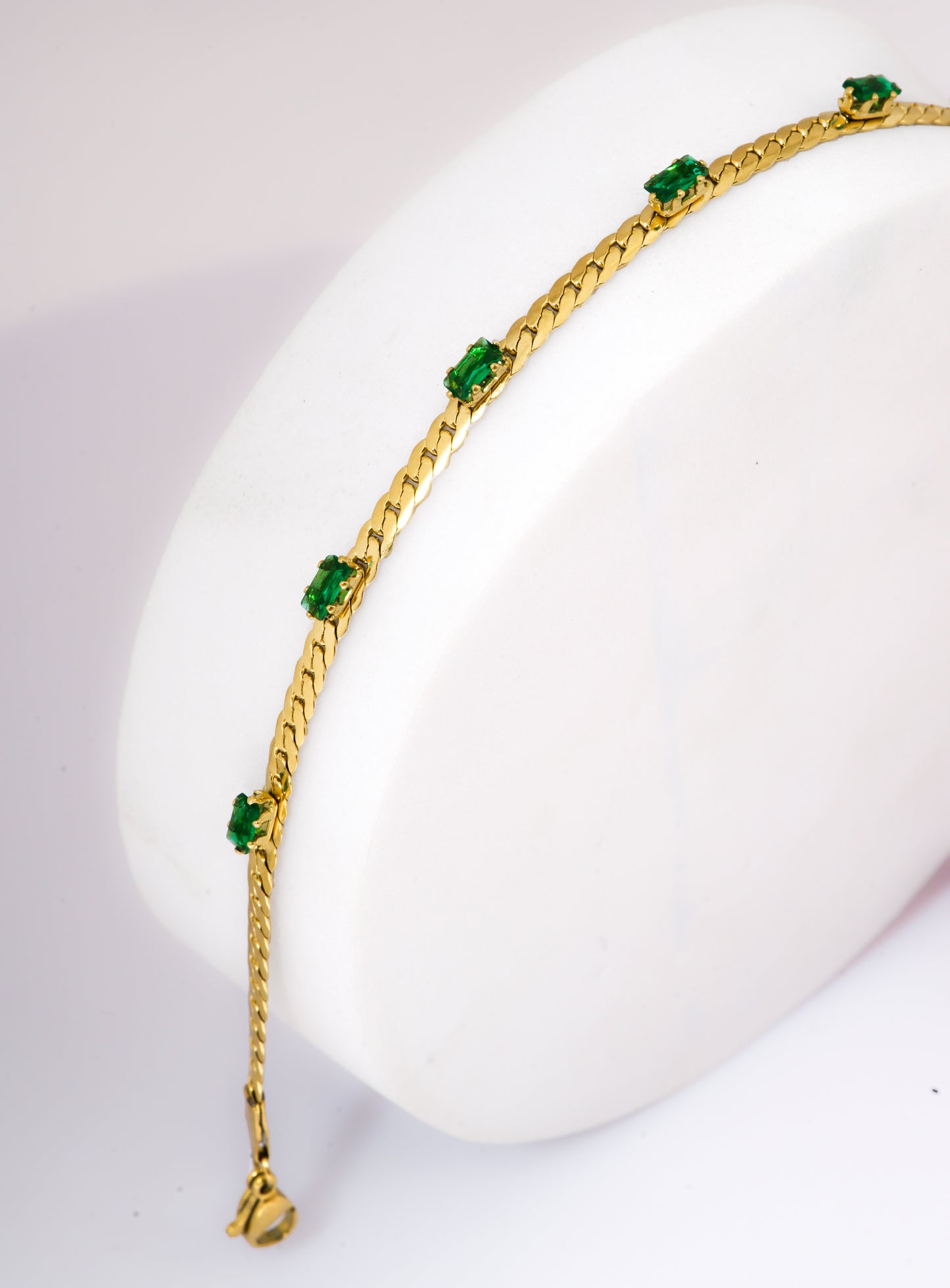 Mahttab Timeless Charm Emerald Chain Bracelet | Gold Plated Chain with Vivid Green Stones | Elegant Everyday and Festive Bracelet for Women