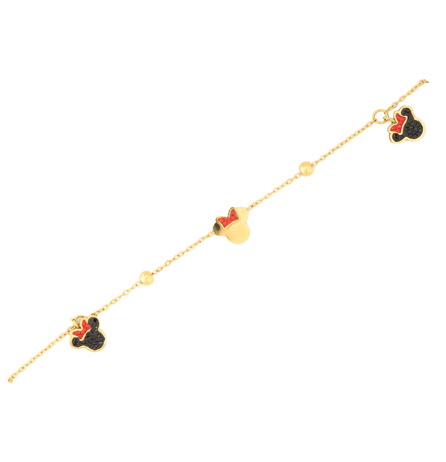 Minnie Mouse Gold-Tone Charm Anklet for Girls & Women – Cute Disney-Inspired Anklet with Glitter Bow Charms & Bead Detailing | Trendy Everyday Jewellery