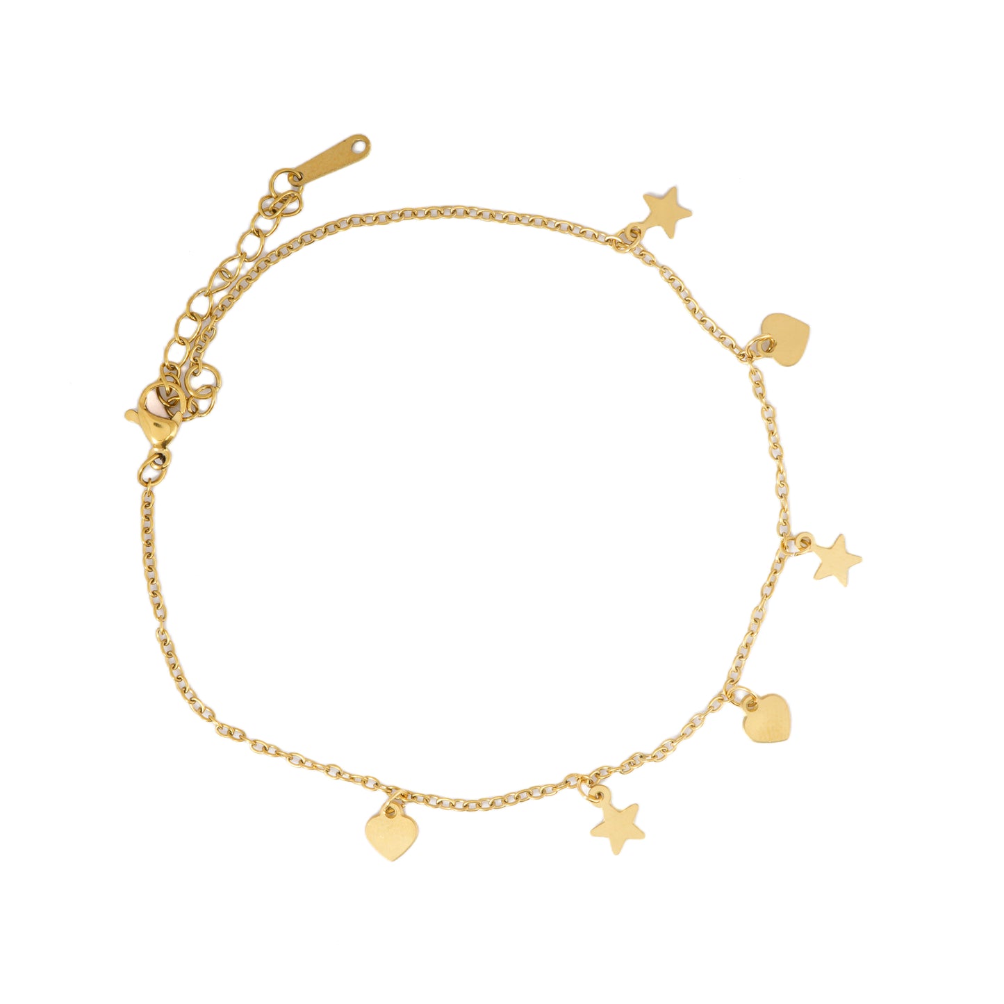 Star & Heart Charm Gold-Tone Anklet for Women – Dainty Chain Anklet with Alternating Mini Star and Heart Pendants | Everyday Wear, Cute & Trendy Jewellery