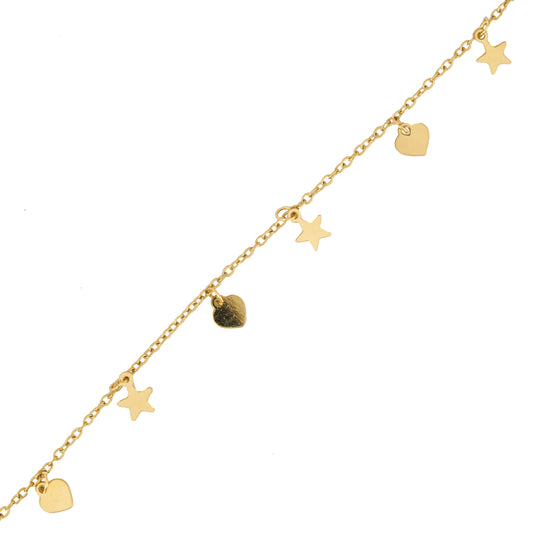 Star & Heart Charm Gold-Tone Anklet for Women – Dainty Chain Anklet with Alternating Mini Star and Heart Pendants | Everyday Wear, Cute & Trendy Jewellery