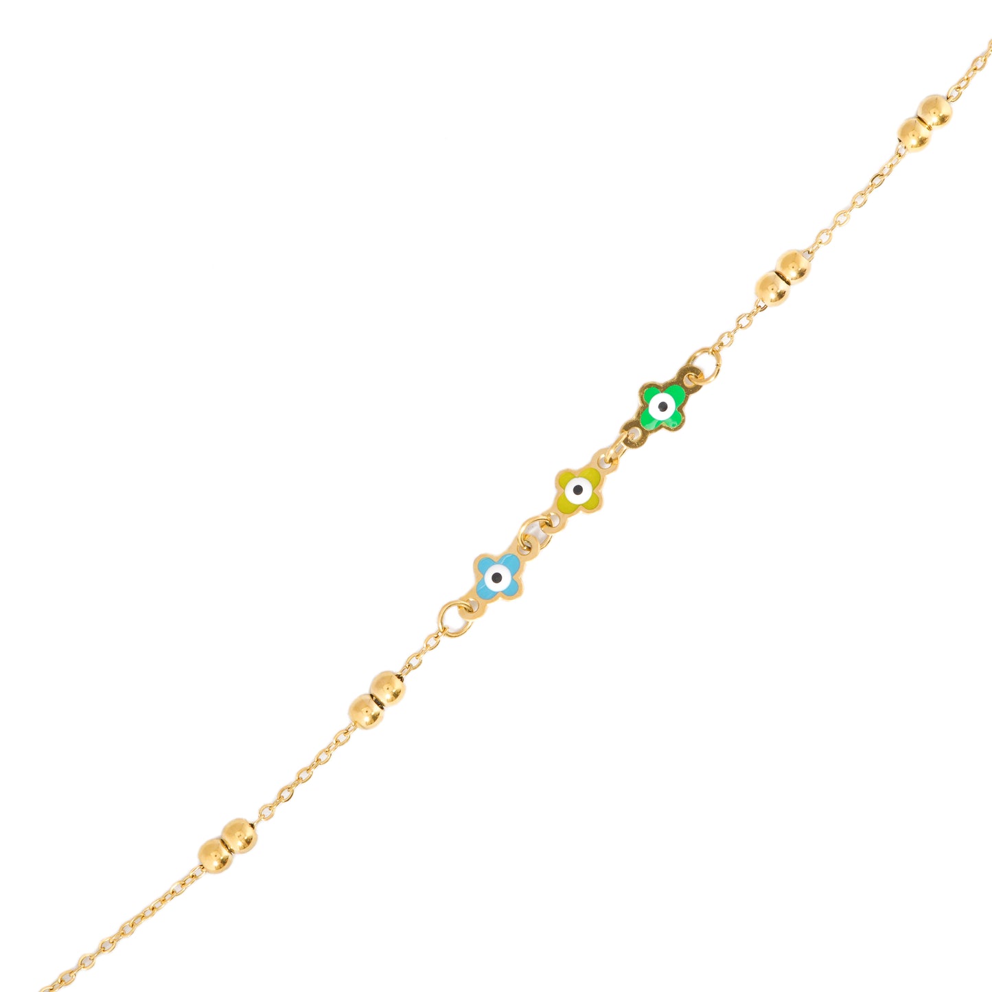 Mahttab Blooming Luck Bracelet | Gold Tone Chain with Flower Evil Eye Charms and Polished Beads | Chic Protective Bracelet for Everyday Wear and Layering