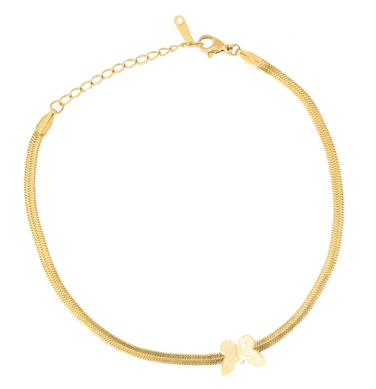 Butterfly Glow Gold-Tone Anklet for Women – Minimalist Double-Layer Chain Anklet with Elegant Butterfly Charm | Everyday Wear, Trendy & Lightweight Jewellery
