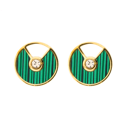 Mahttab Green Stripe Geometric Earrings