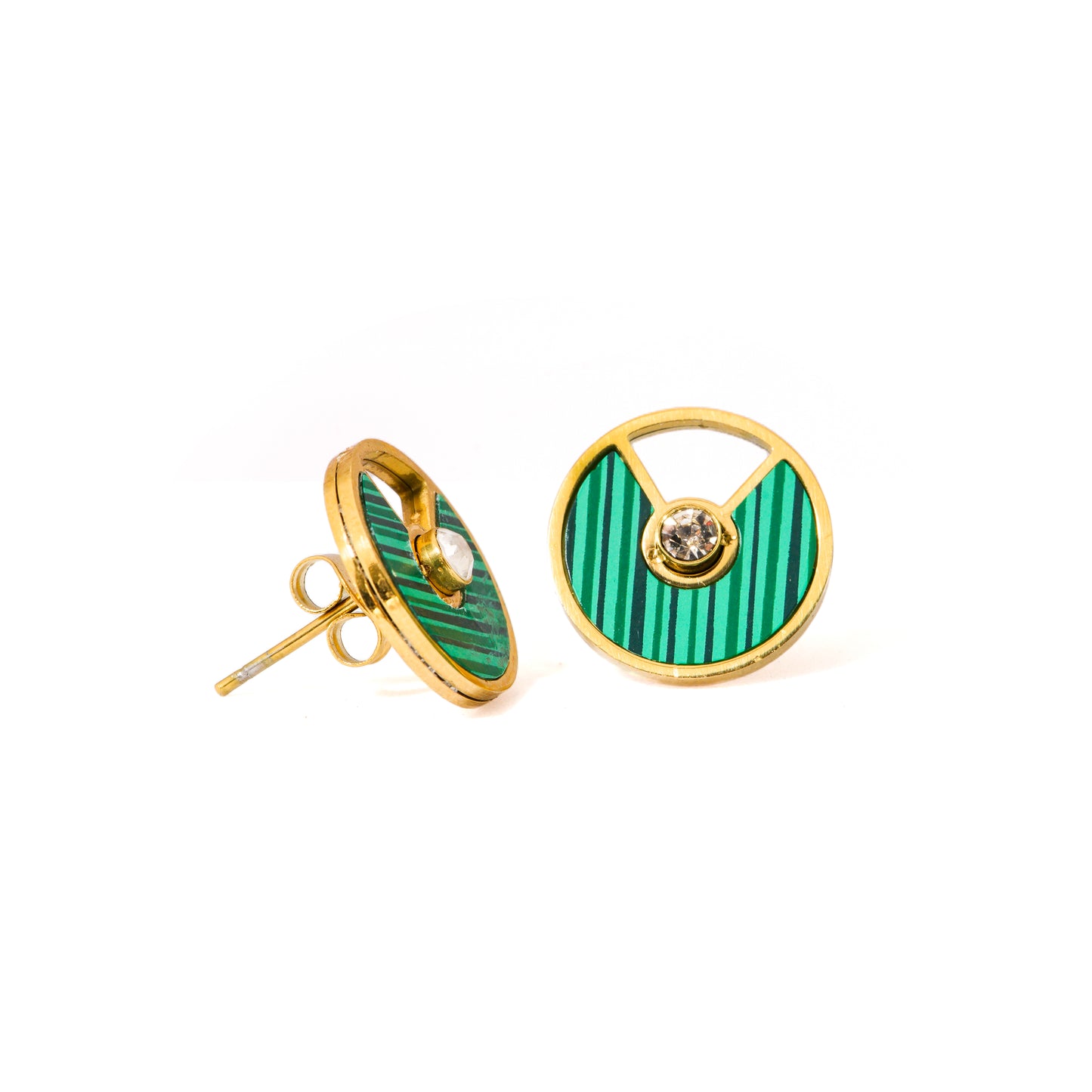 Mahttab Green Stripe Geometric Earrings